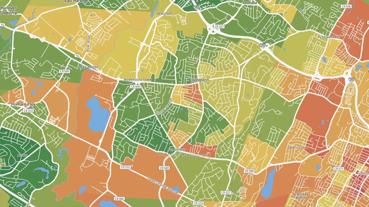Livingston, NJ Map of Robbery Rates