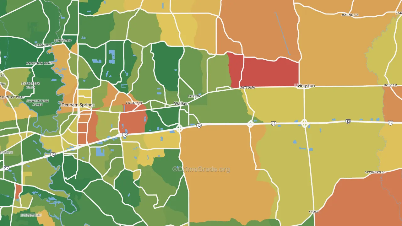 Livingston Parish, LA Map of Robbery Rates