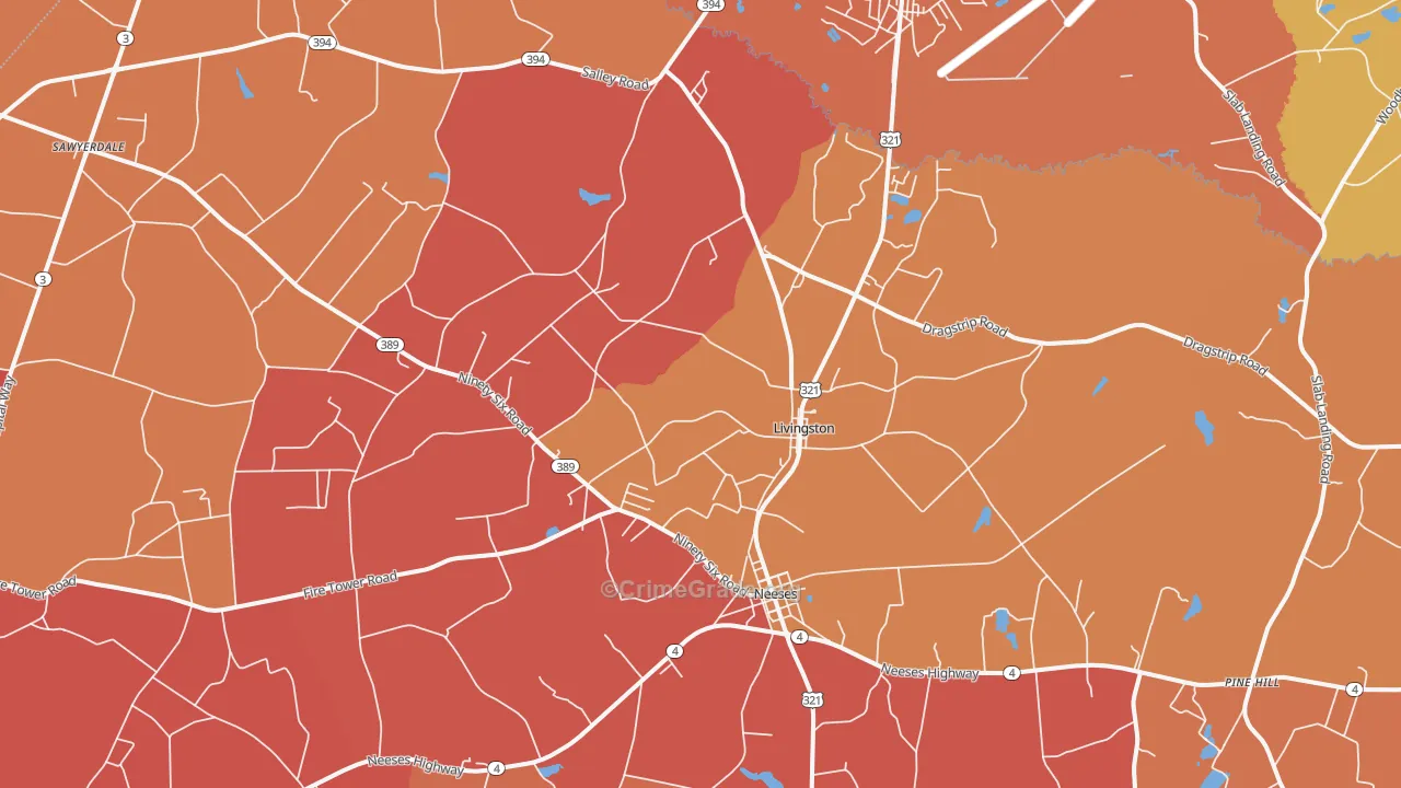 Livingston, SC Map of Robbery Rates