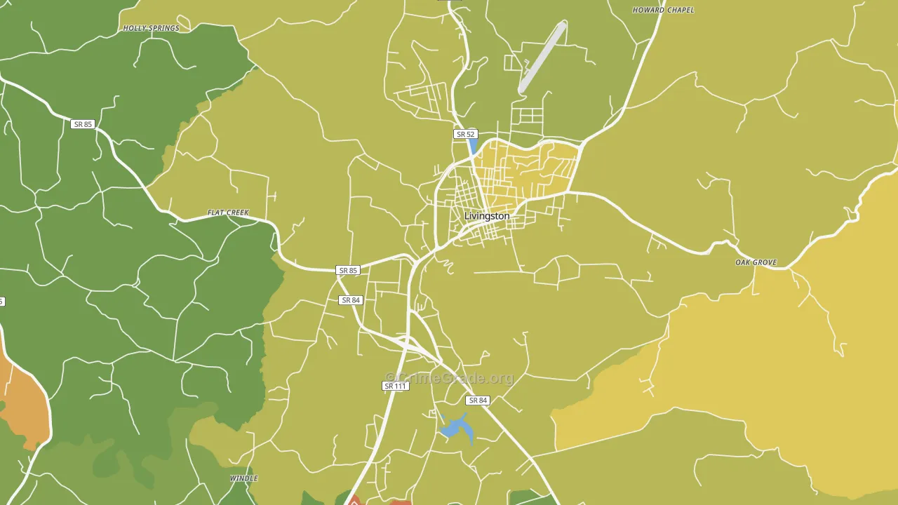 Livingston, TN Map of Robbery Rates