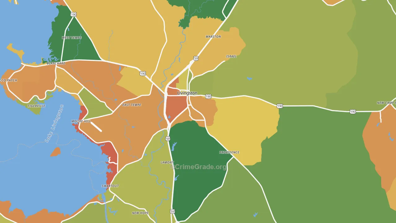 Livingston, TX Map of Robbery Rates