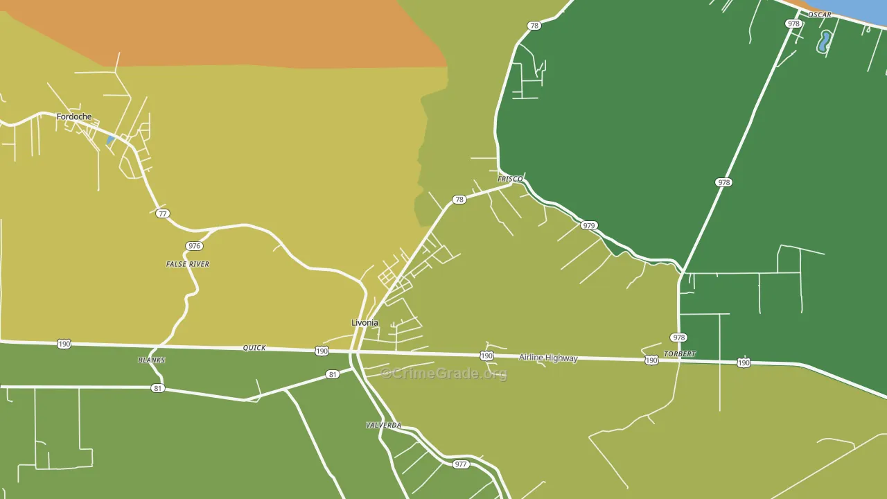Livonia, LA Map of Robbery Rates