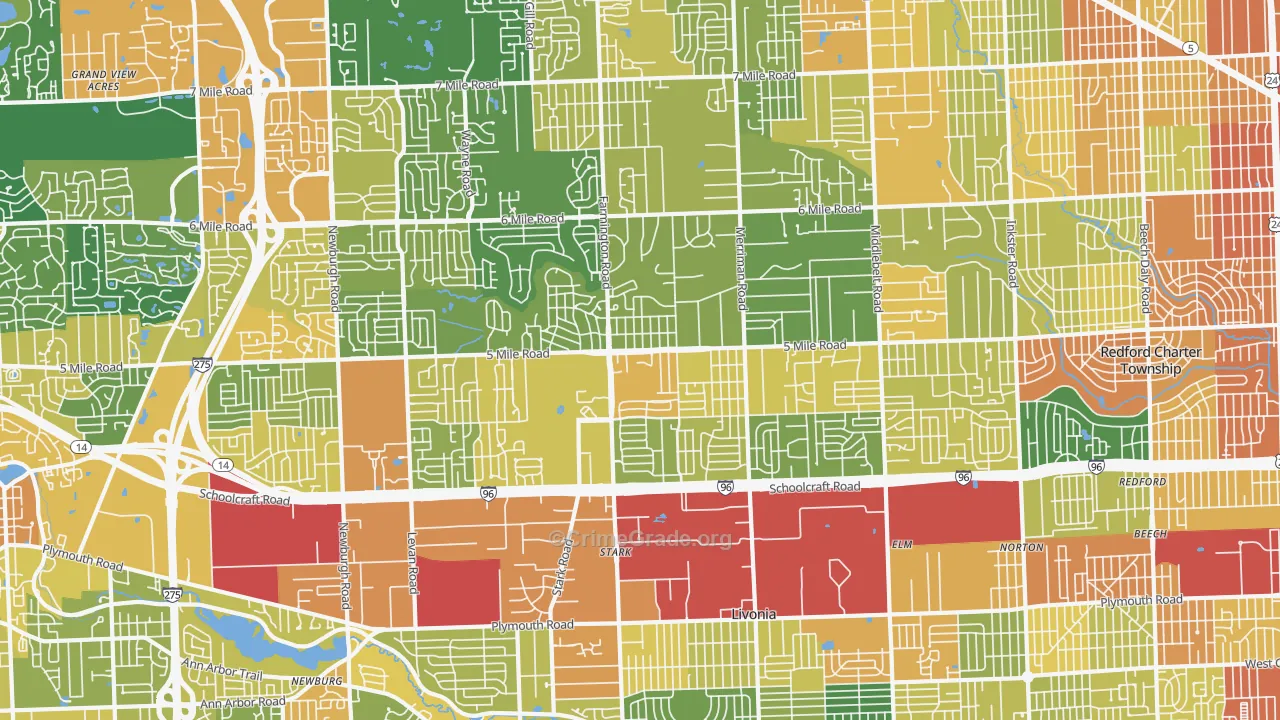 Livonia, MI Map of Robbery Rates