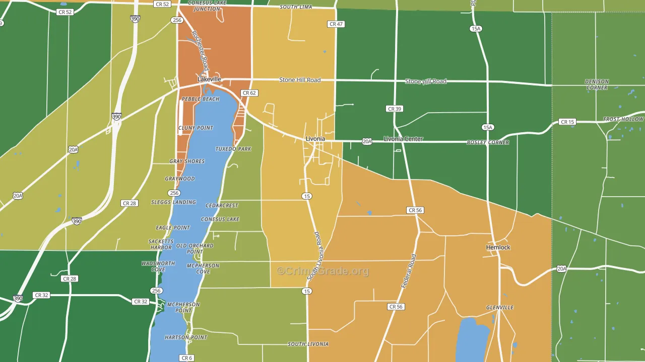 Livonia, NY Map of Robbery Rates