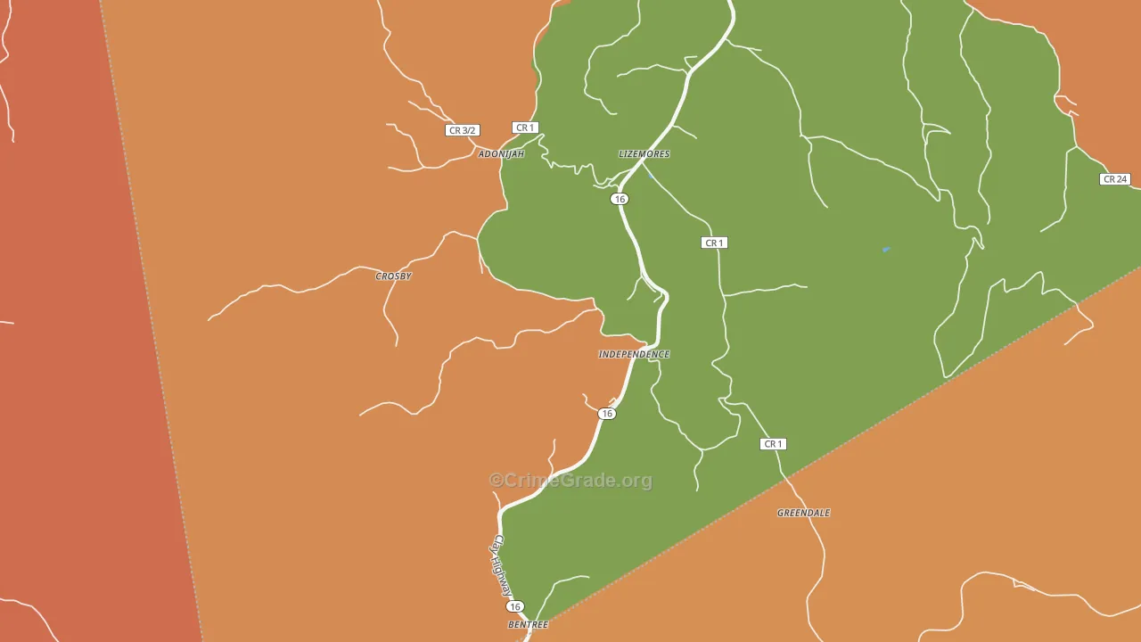 Lizemores, WV Map of Robbery Rates