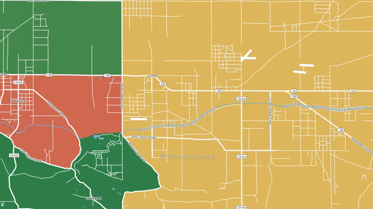 Llano, CA Map of Robbery Rates