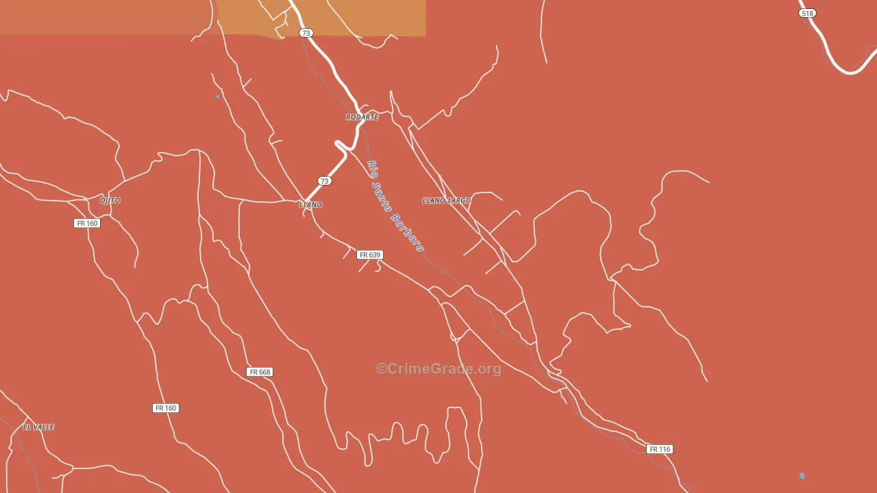 Llano Largo, NM Map of Robbery Rates