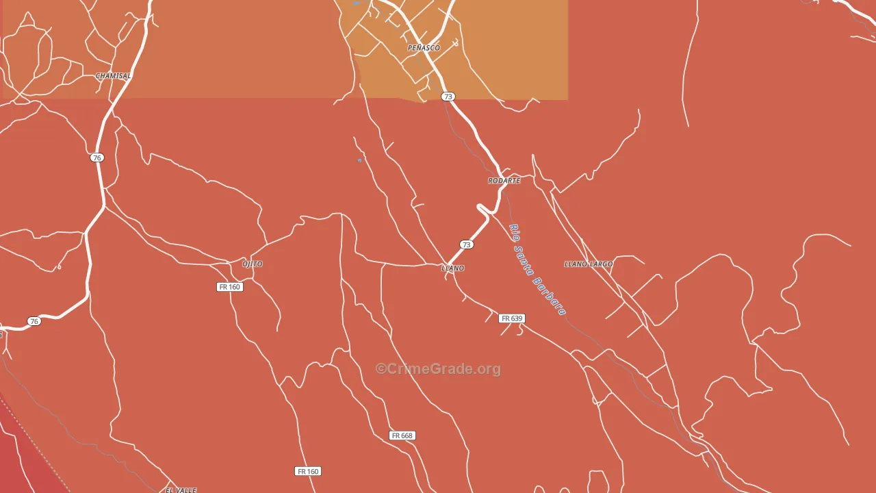 Llano, NM Map of Robbery Rates