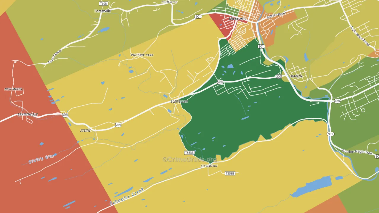 Llewellyn, PA Map of Robbery Rates