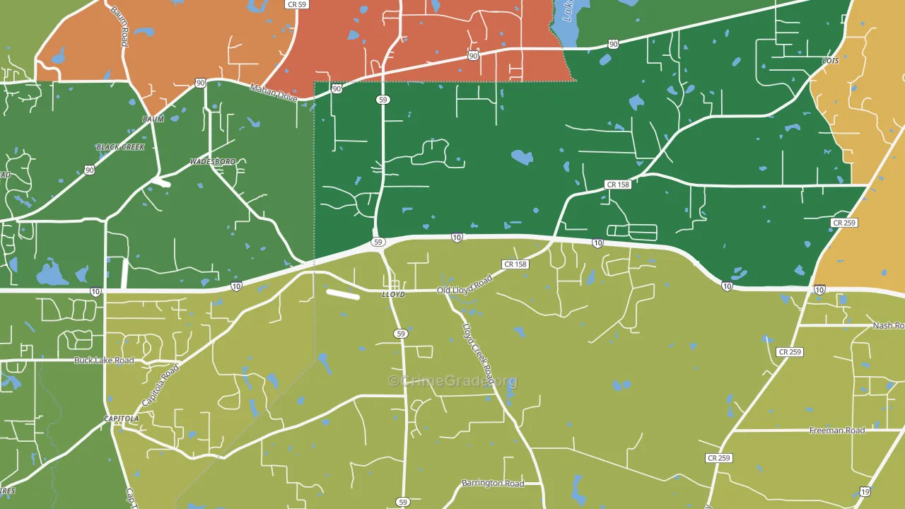 Lloyd, FL Map of Robbery Rates