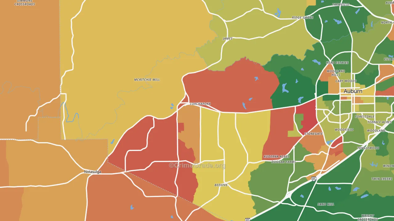 Loachapoka, AL Map of Robbery Rates