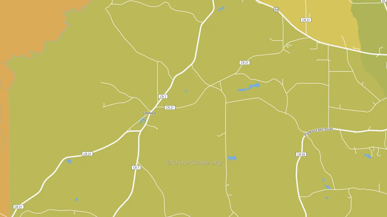 Loango, AL Map of Robbery Rates