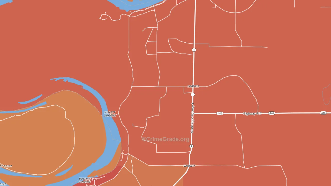 Lobdell, MS Map of Robbery Rates