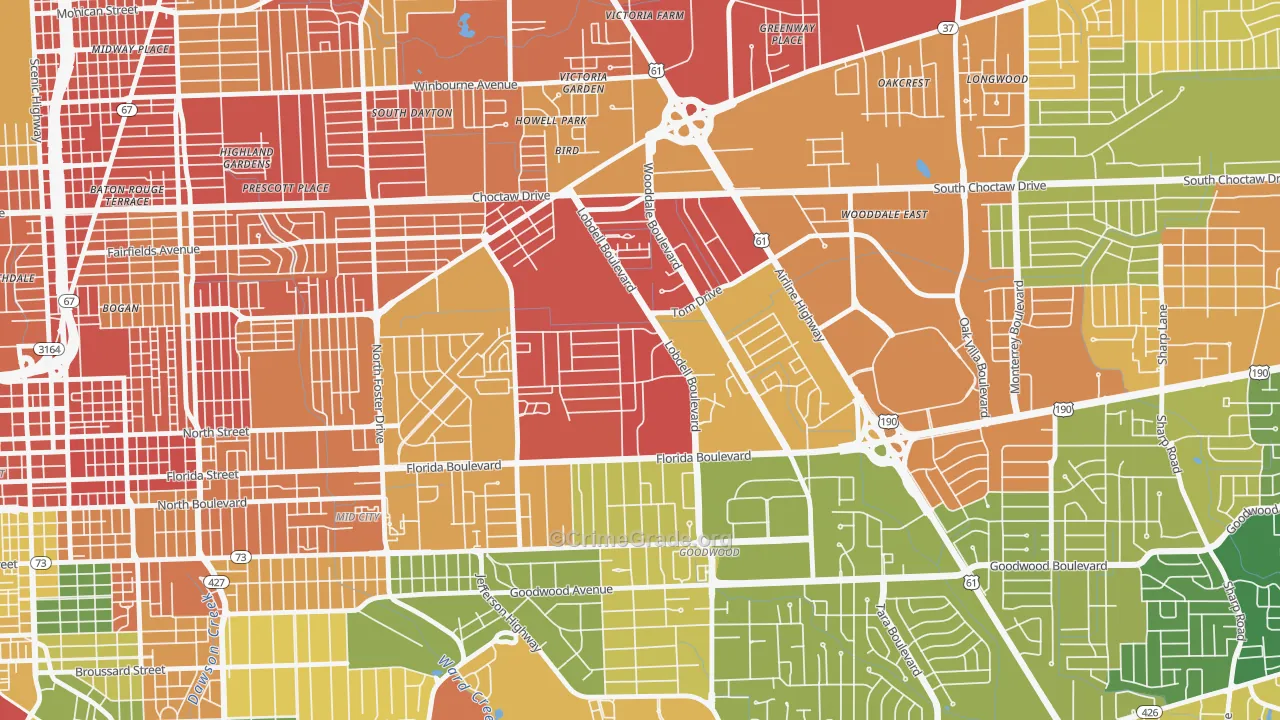 Lobdell-Woodale, Baton Rouge, LA Map of Robbery Rates