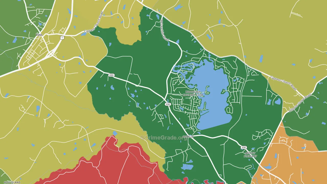 Lobelia, NC Map of Robbery Rates