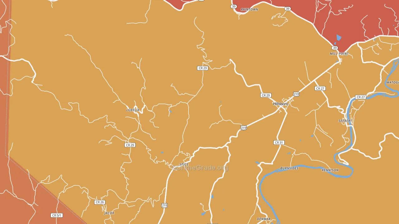Lobelia, WV Map of Robbery Rates
