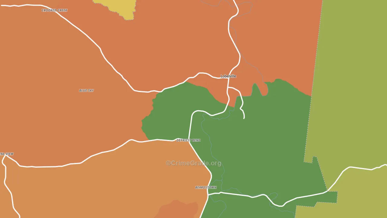 Lobelville, TN Map of Robbery Rates