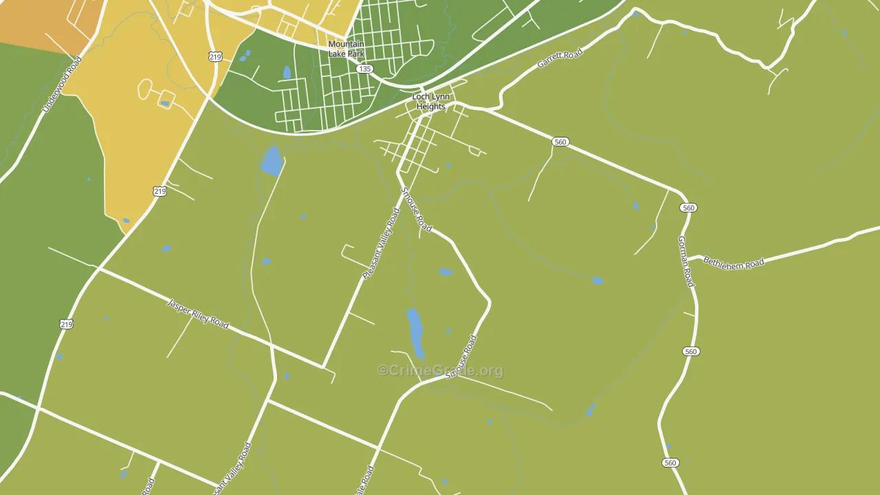 Loch Lynn Heights, MD Map of Robbery Rates