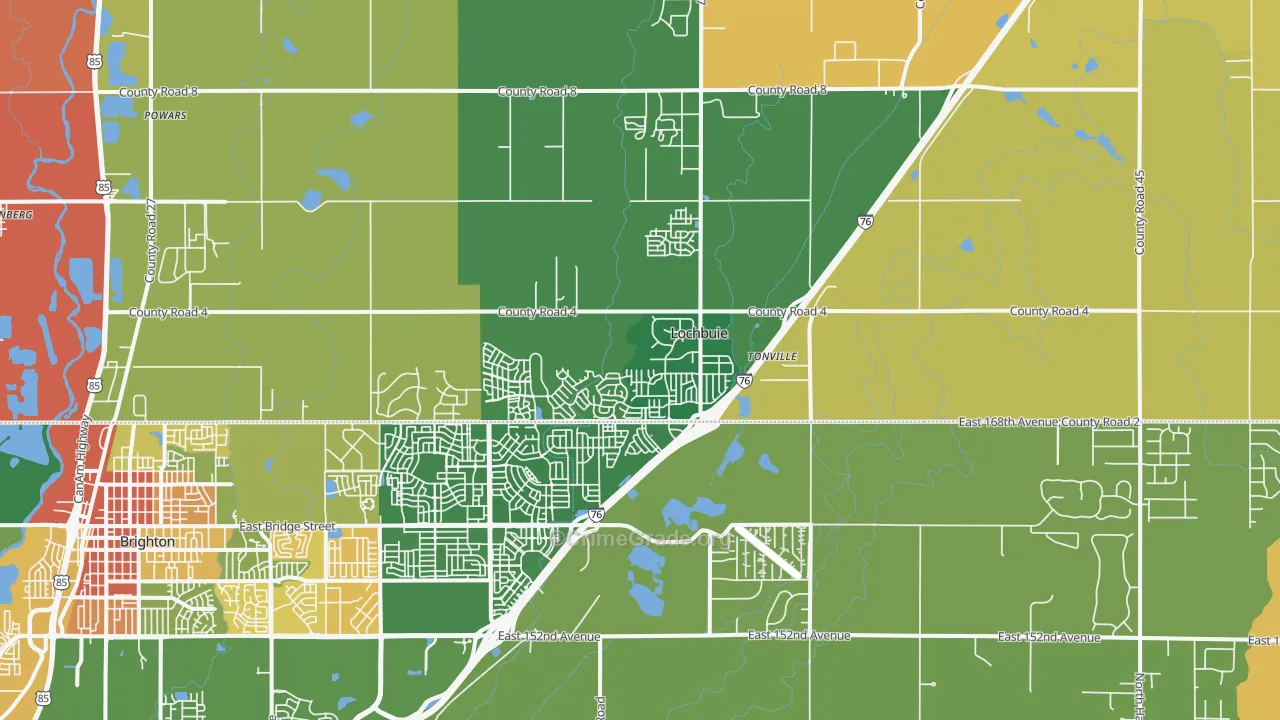 Lochbuie, CO Map of Robbery Rates