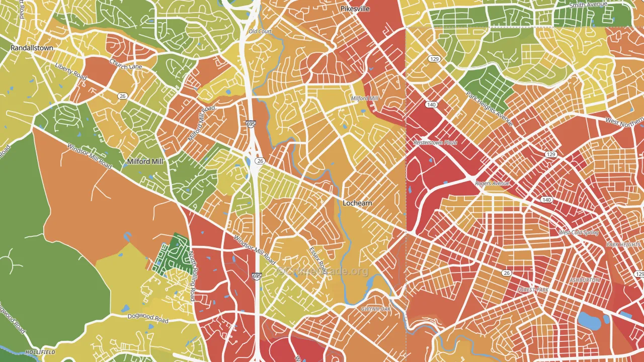 Lochearn, MD Map of Robbery Rates
