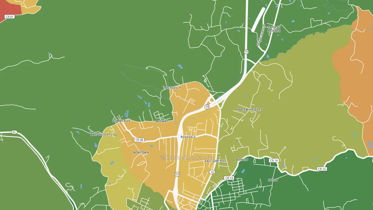 Lochgelly, WV Map of Robbery Rates