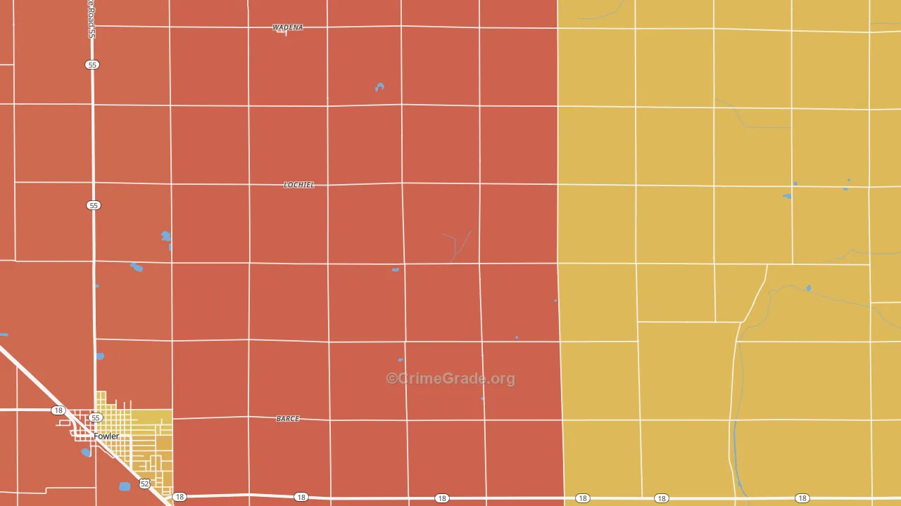 Lochiel, IN Map of Robbery Rates