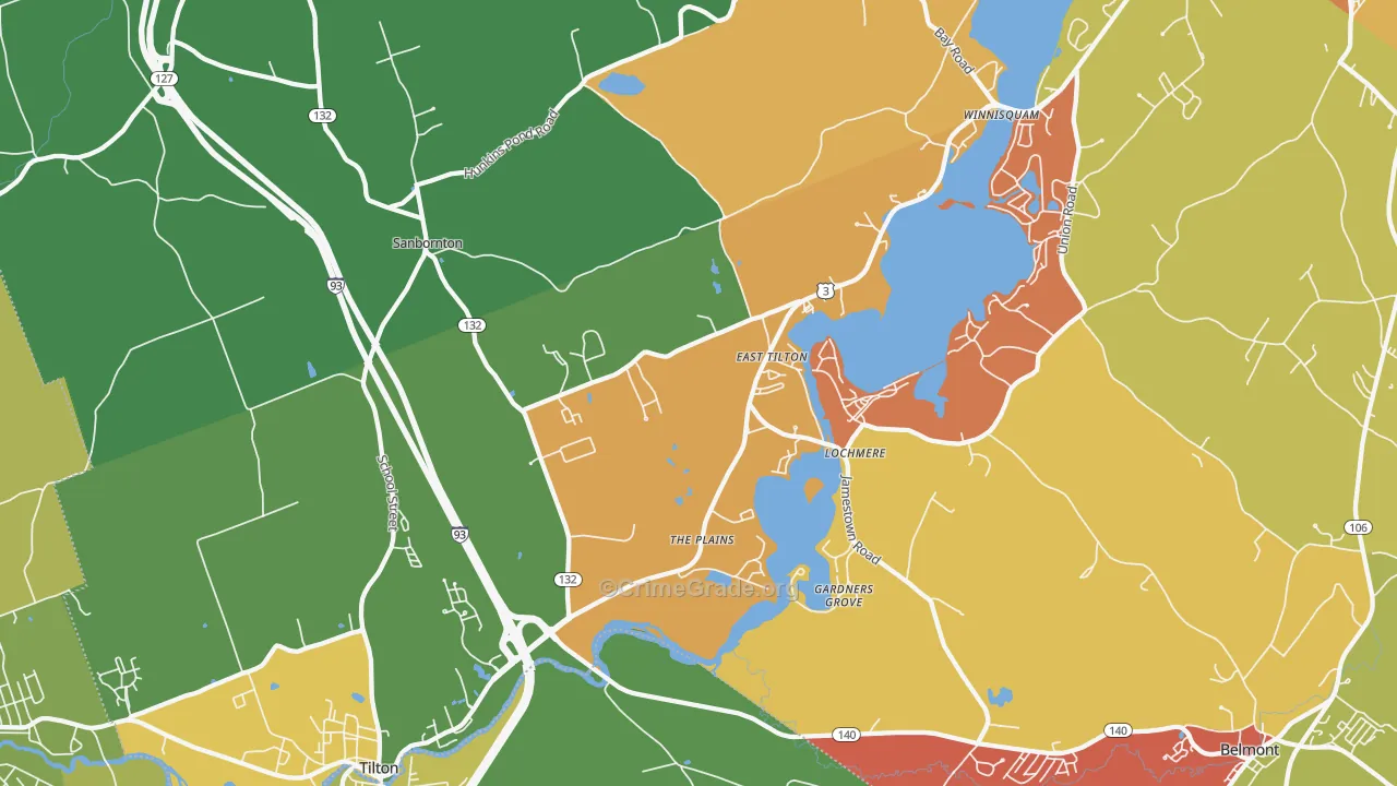 Lochmere, NH Map of Robbery Rates