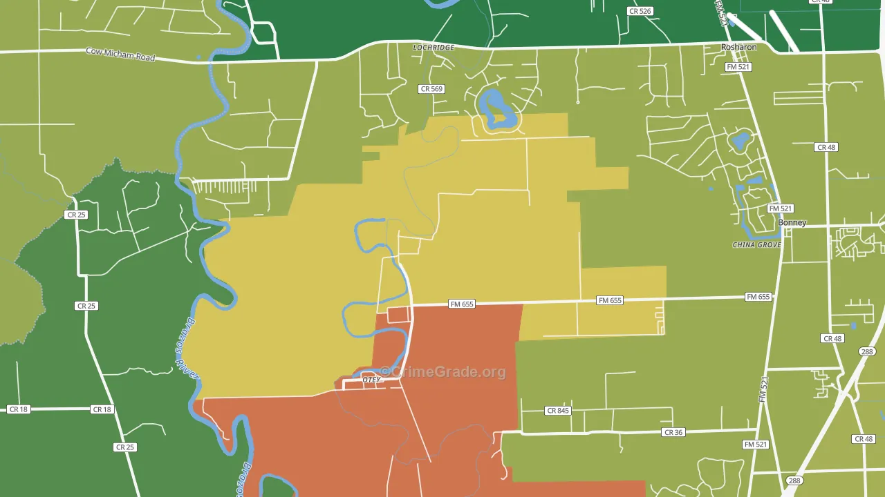Lochridge, TX Map of Robbery Rates