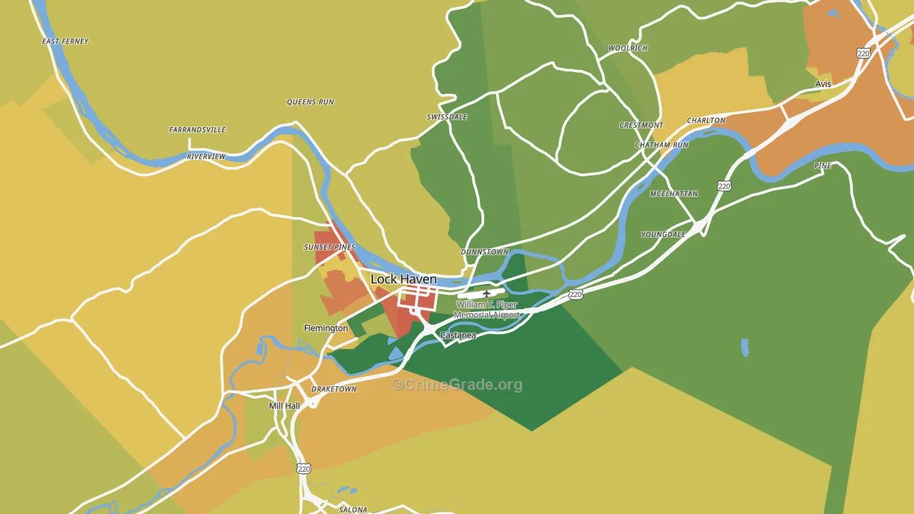 Lock Haven, PA Map of Robbery Rates