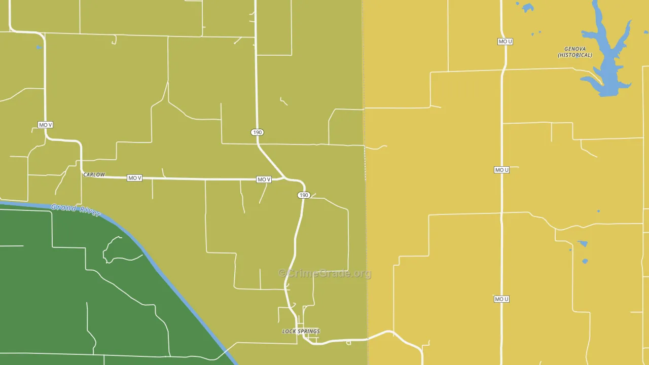 Lock Springs, MO Map of Robbery Rates