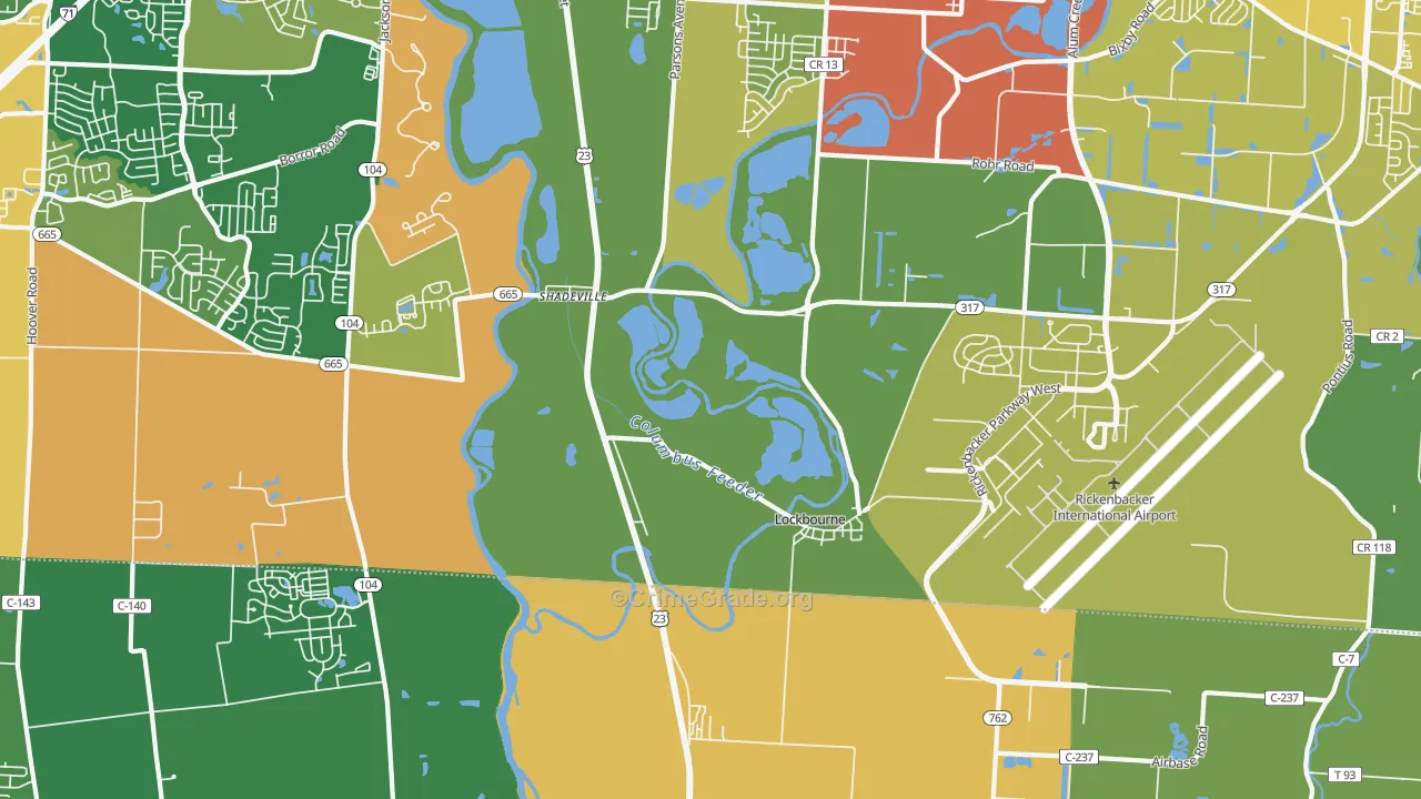 Lockbourne, OH Map of Robbery Rates
