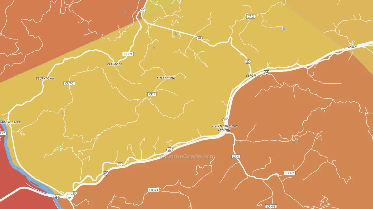 Lockbridge, WV Map of Robbery Rates