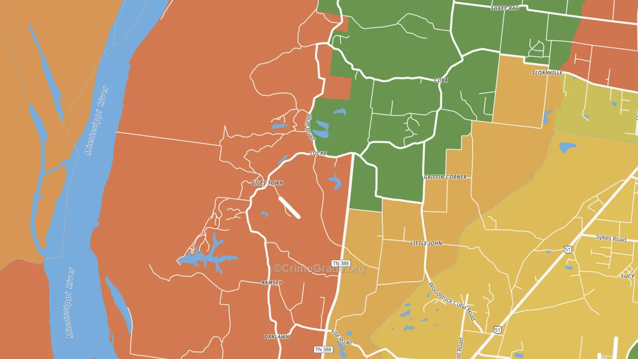 Locke, TN Map of Robbery Rates