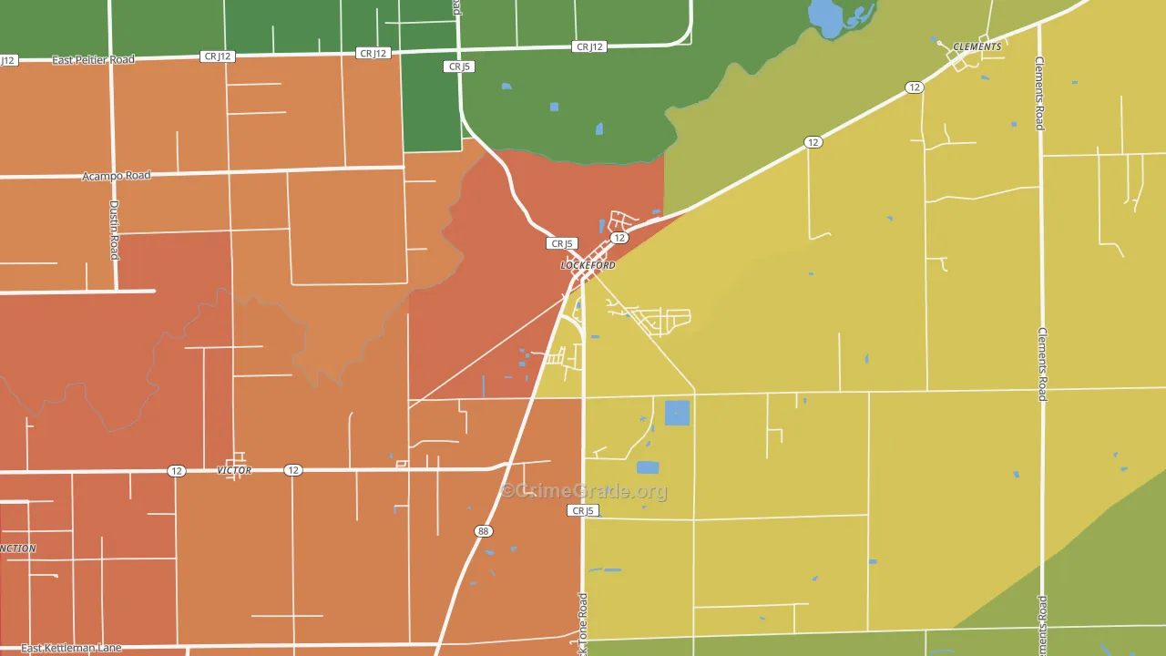 Lockeford, CA Map of Robbery Rates