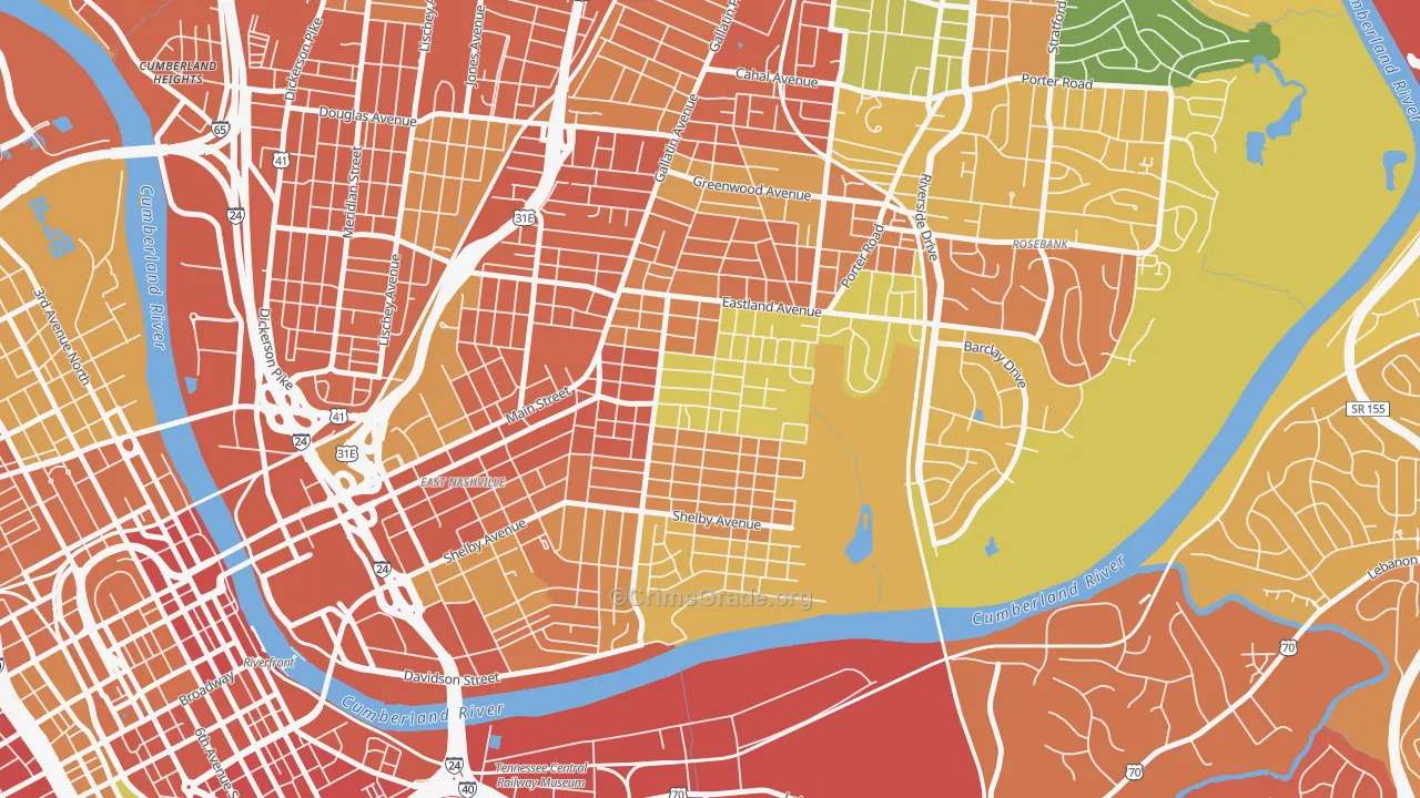 Lockeland Springs, Nashville, TN Map of Robbery Rates