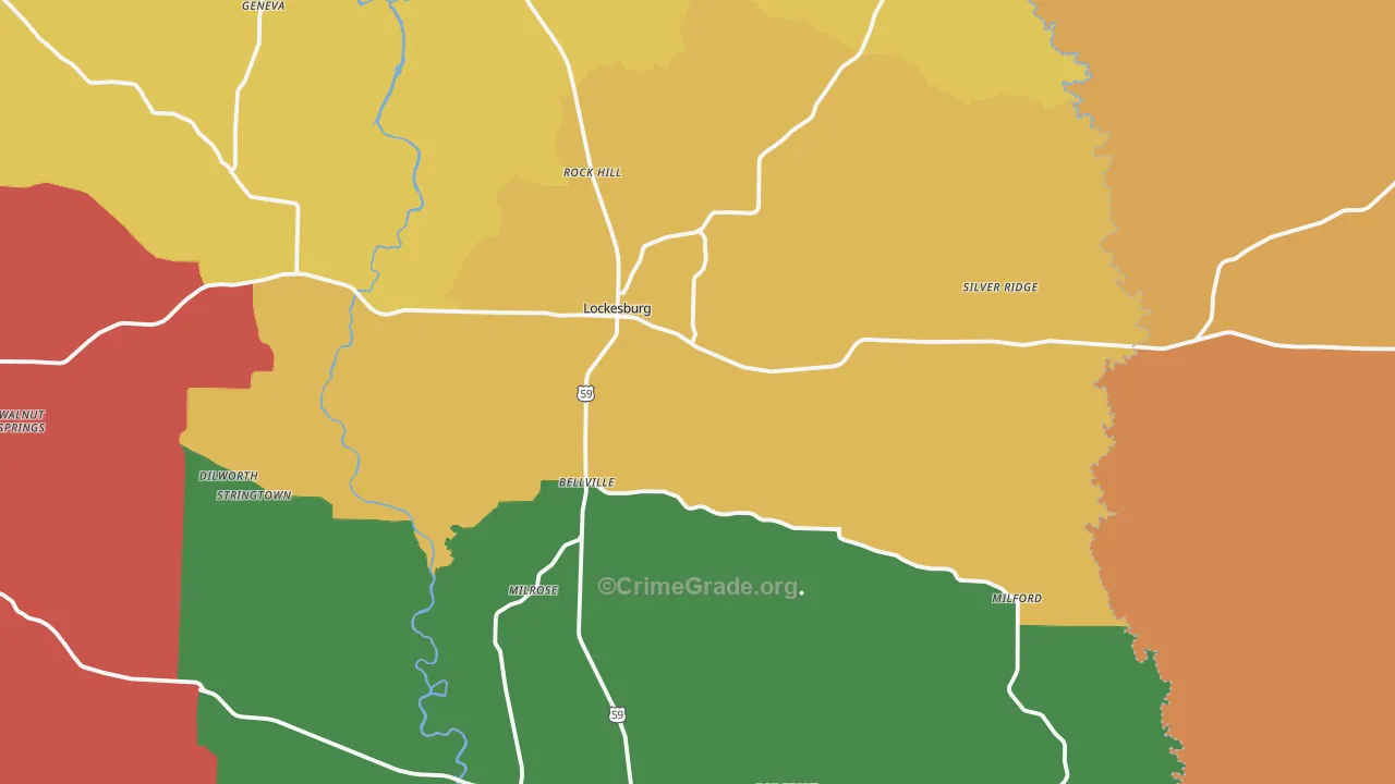 Lockesburg, AR Map of Robbery Rates