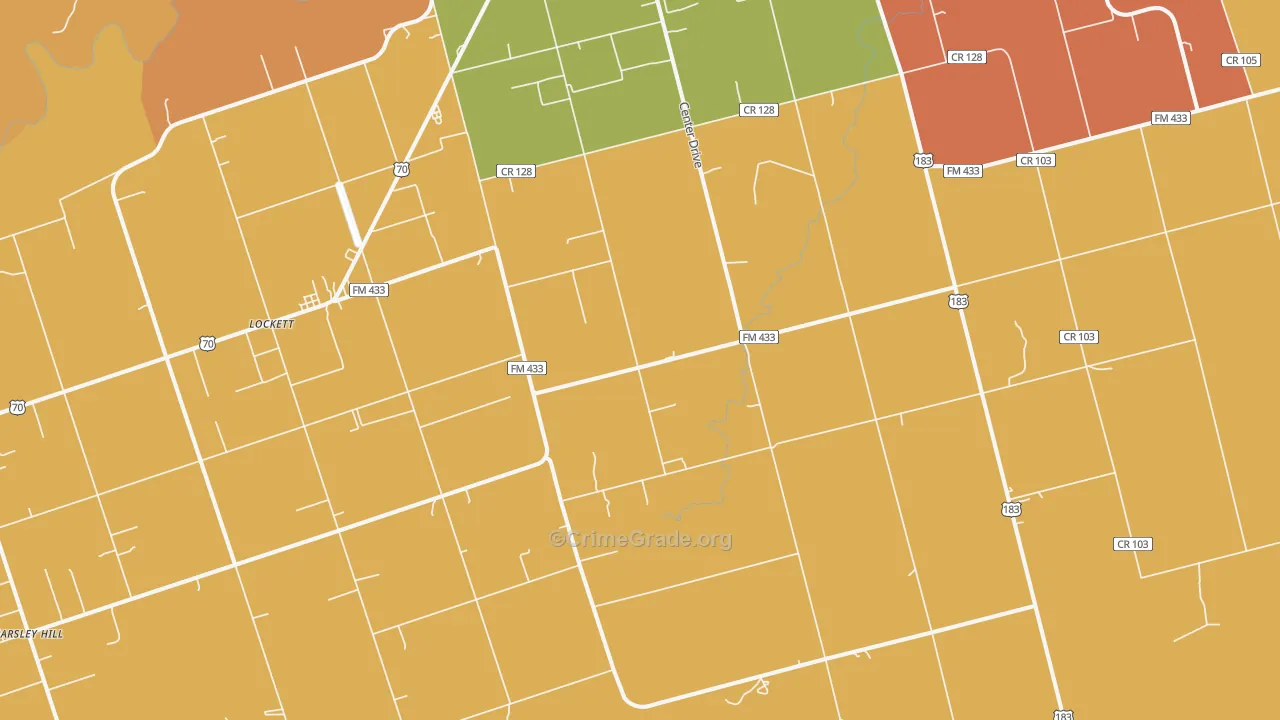 Lockett, TX Map of Robbery Rates