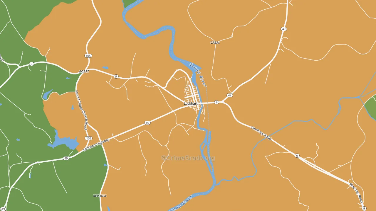 Lockhart, SC Map of Robbery Rates