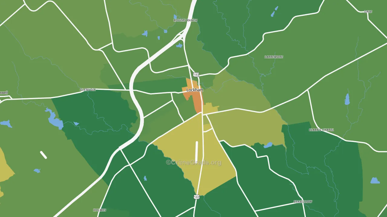 Lockhart, TX Map of Robbery Rates