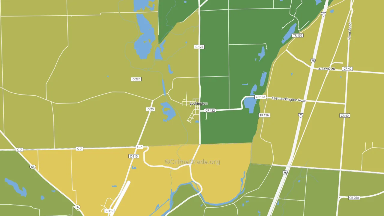 Lockington, OH Map of Robbery Rates
