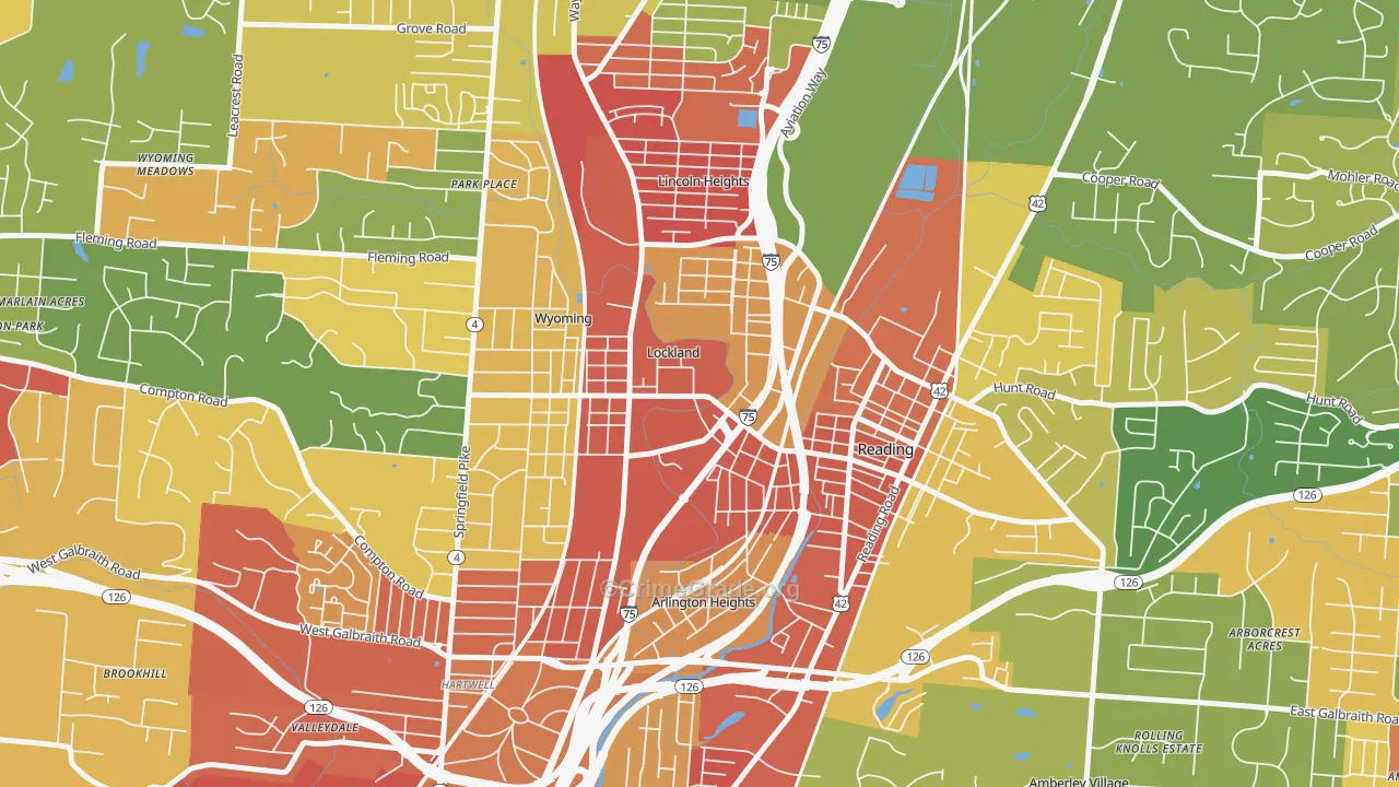 Lockland, OH Map of Robbery Rates
