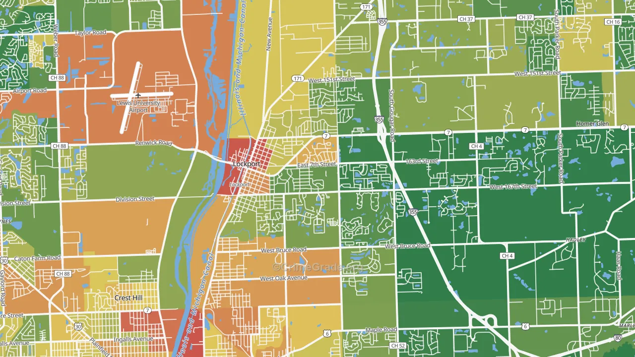 Lockport, IL Map of Robbery Rates