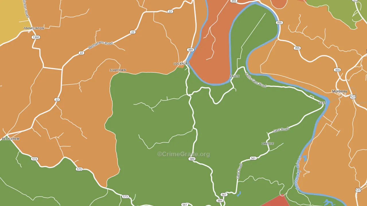 Lockport, KY Map of Robbery Rates
