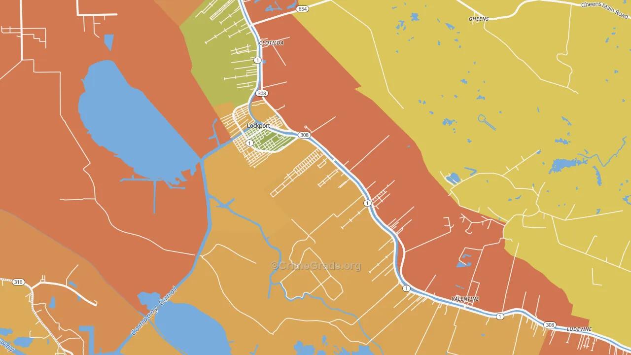 Lockport, LA Map of Robbery Rates