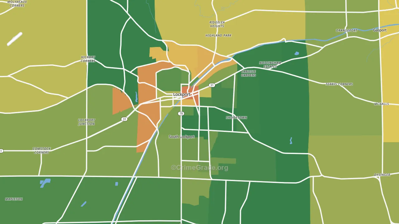 Lockport, NY Map of Robbery Rates