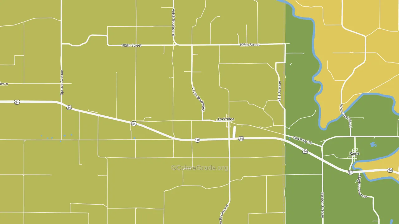 Lockridge, IA Map of Robbery Rates