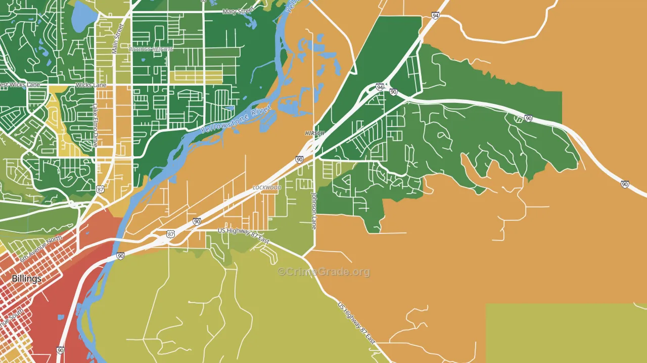 Lockwood, MT Map of Robbery Rates