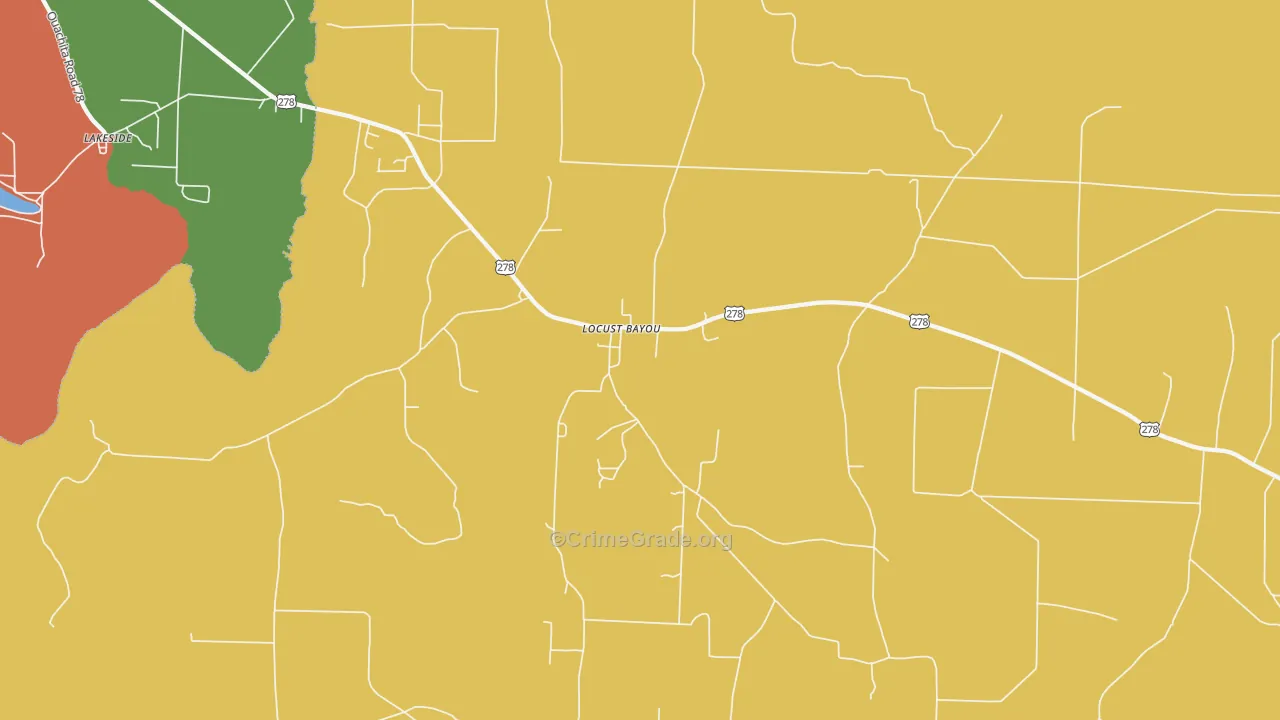 Locust Bayou, AR Map of Robbery Rates