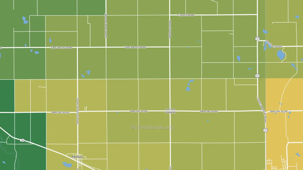 Locust Corners, MI Map of Robbery Rates
