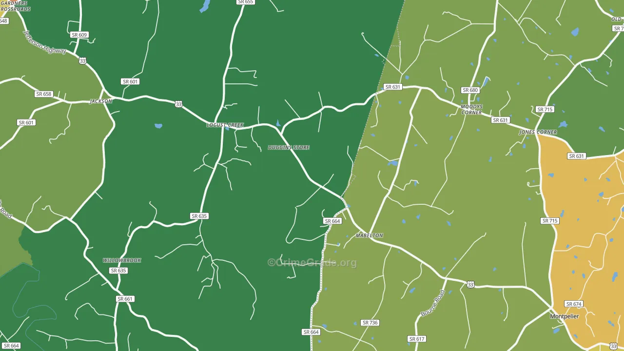 Locust Creek, VA Map of Robbery Rates